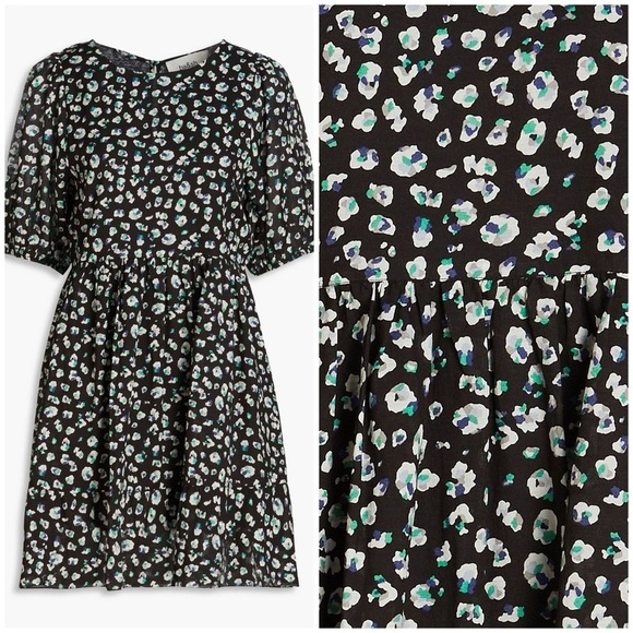 ba&sh Beth Printed Cotton Blend Voile Floral Mini Dress Black Size Large - Picture 10 of 10